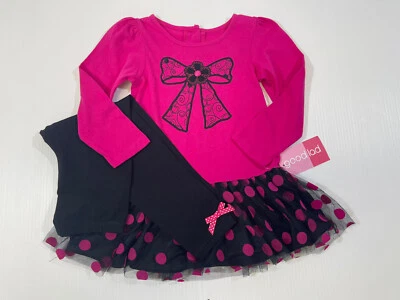 Conjunto de 2 leggings de vestido de tule de manga larga rosa negro Good Lad Girls talla 4 Foto 1 de 4