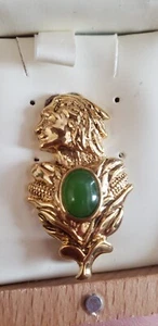 Native American Harvest  Natural Nephrite BC Jade Canadian Gold tone Brooch Pin  - Bild 1 von 10