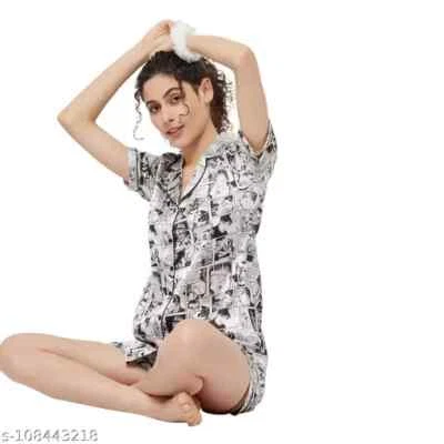Indian Floral Print PJ Sleepwear Two Piece Pajama Short Set Night Suit for Women - Image 1 of 4