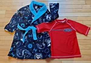 Boys Star Wars Half Sleeve Rash Guard Swim Shirt UPF50+ & Bathrobe (SMALL) SET  - Picture 1 of 10