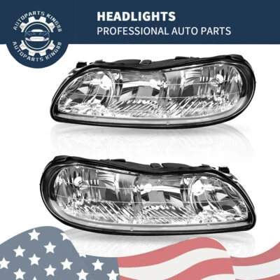 Headlights Assembly for 1997-2003 Chevy Malibu Clear Lens Chrome Housing Lamps - Image 1 of 4