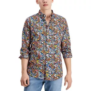 Club Room Men's Orange Poppy Print Poplin Button Up Shirt, NWT! - Picture 1 of 2