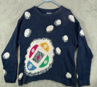 Vintage 80s 90s ESPIRIT Womens Sweaters Large Blue Chunky Knit Crew Art Deco - Image 1 of 4