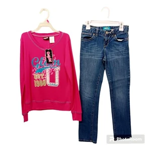 Girls Old Navy Jeans Set-10-Pink Thermal Top-Skinny Jeans - Picture 1 of 9