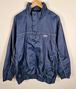 Vintage Umbro Windbreaker Coat Mens Large Blue Long Sleeve Hooded Jacket 1/2 Zip - Picture 1 of 10