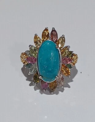 7.25ctw Premium Peruvian Opalina Multi Tourmaline Vermiel/Sterling Silver Sz 8 - Image 1 of 4