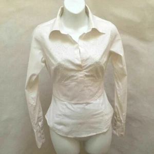 Laundry Shelli Sagal XS Top White Beaded Tuxedo Peplum Long Sleeve Shirt Tie - Picture 1 of 12
