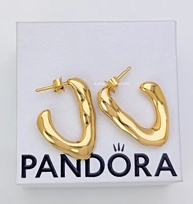 Nuevos Pendientes Aro Abiertos 100% Auténticos PANDORA 14K Orgánicos en Forma de V 263290C00 Foto 1 de 4