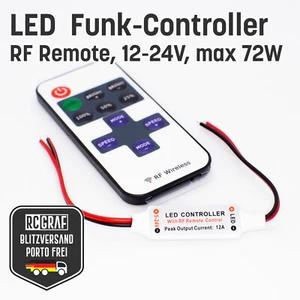 Mini LED Funk-Controller Dimmer Schalter mit Fernbedienung 12-24V max 72W - Bild 1 von 4