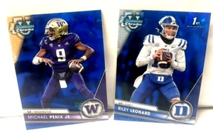 Michael Penix Jr. & Riley Leonard 1st 2023 Bowman Chrome Sapphire No. 141 & 6 - Picture 1 of 5