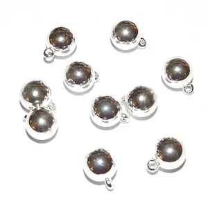 MB7244 Silver 8mm Round Drop w Loop Metal Bead Charm Component 10pc - Picture 1 of 1