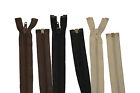No 5 Nylon Coil Zip Open End In Black Brown & Beige Choice Of Sizes 20" 24" 26"