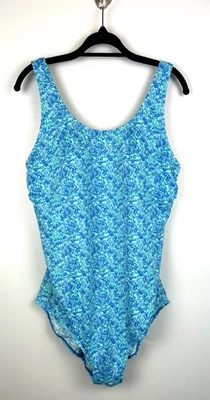 LL Bean BeanSport One Piece Swimsuit 20W Turquoise Blue Floral UPF 50+ Slimming - Image 1 of 4