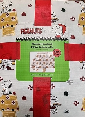 Peanuts Snoopy Flannel Backed Peva Tablecloth 60x84 Christmas Gingerbread  - Image 1 of 4