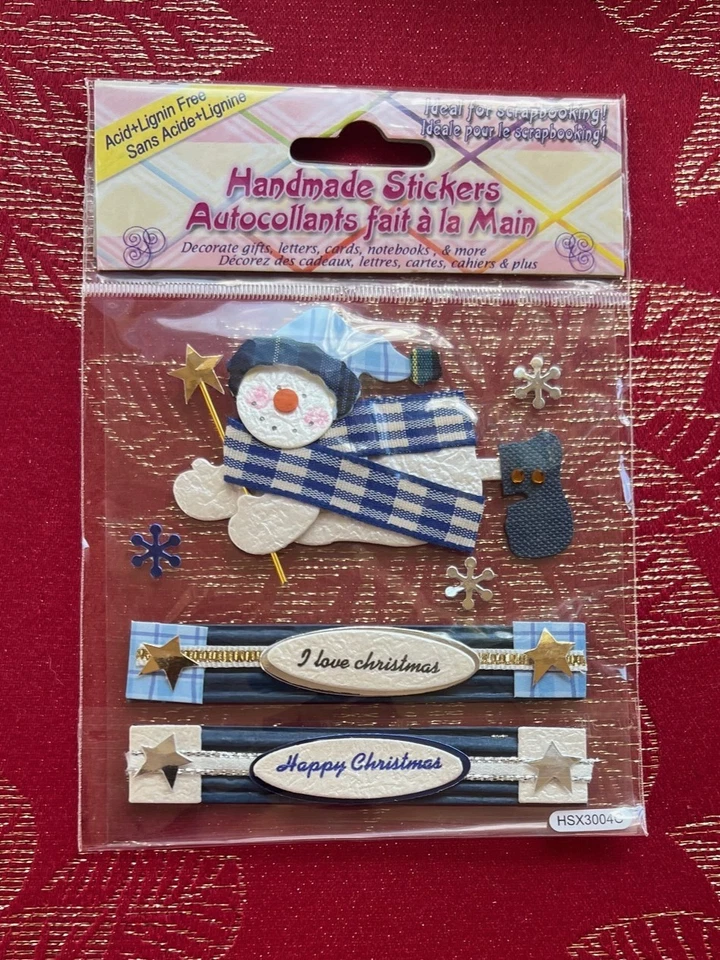 VINTAGE I LOVE CHRISTMAS BLUE SNOWMAN SCRAPBOOKING CARD TOPPERS SHIPS FREE - Image 1 of 1