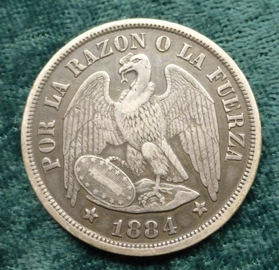 1884 So Republic of Chile Condor with Shield 90% Silver Peso, KM #142.1 - Image 1 of 4
