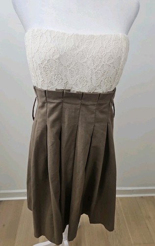 OFF WHITE Abito Boho Skater senza spalline in pizzo e lino nuovo con etichetta abbigliamento autostrada