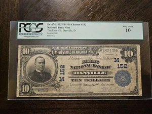 1902 $10 National Currency Bank Note Danville, Indiana - Picture 1 of 2