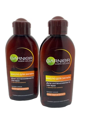 2x NEW GARNIER AMBRE SOLAIRE TANNING OIL COCOUNT SCENT SPF 2 BRONZANNTE 200ml