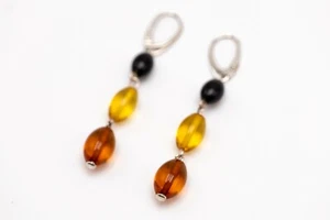 Long Natural Multicolour Baltic Amber Earrings Using High Quality Silver 925 - Picture 1 of 10