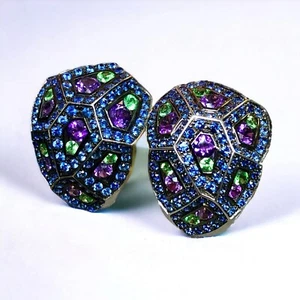 Estate BUCHERER 18K Sapphire Tsavorite Amethyst Geometric Huggie Earrings $8500 - Picture 1 of 9