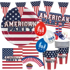 AMERICAN PARTY - Vajilla Decoración EE. UU. América Lema Estrellas Rayas Decoración B - Imagen 1 de 39