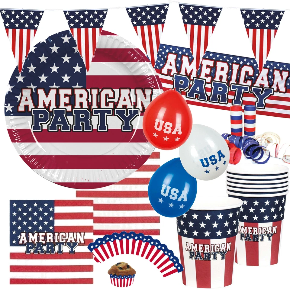 AMERICAN PARTY - Geschirr Deko USA Amerika Mottoparty Stars Stripes Dekoration B - Bild 1 von 1