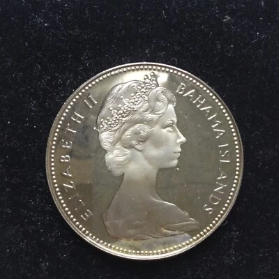 RARE 1970  BAHAMAS British Queen Elizabeth II CONCH SHELL Proof Silver $1 Coin - Image 1 of 2