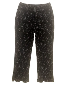 Rebecca Taylor Pants 10 Floral Jacquard Ruffle-Hem Black Embroidered Pink Floral - Picture 1 of 8