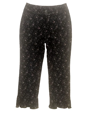 Rebecca Taylor Pants 10 Floral Jacquard Ruffle-Hem Black Embroidered Pink Floral - Image 1 of 4