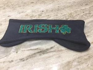 IRISH Notre Dame Navy Fleece Glitter Sparkle Headband/Earwarmer Custom Made - Picture 1 of 2