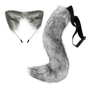 Adult Faux Fur Cat Ears Role Play Animal Cosplay Halloween Plush Fox Tail Soft
