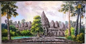 Bayon Temple Oil Painting - Pallet Knife Impressionism on Canvas 70cm x 140cm - Picture 1 of 9