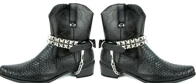 Genuine Leather Double Pyramid Stud Terminator Bootstrap Costume Punk Goth USA - Image 1 of 4