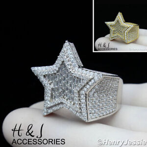 MEN 925 STERLING SILVER ICY CZ GOLD PLATED/SILVER 3D STAR SHAPE RING*ASR179
