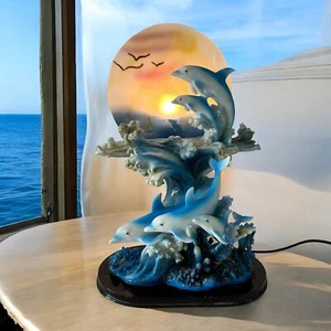 Rare Vintage Dolphin Night Light Lamp Ocean Sea Marine Beachcore Unique Kitsch - Picture 1 of 14