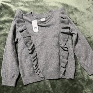 Gap Toddler Sweater Girl 4 Years Gray Cotton Blend Ruffle Pullover Crewneck NWT - Picture 1 of 8