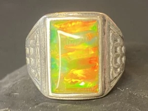 Handmade in Australia solid yellow rectangle opal sterling silver men’s ring - Picture 1 of 6