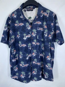 Brave Soul Shirt Mens Large Blue Hawaiian Palm Tress Short Sleeve Button Up LON - Picture 1 of 10