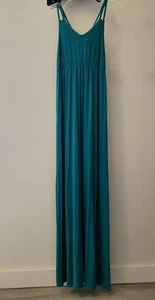 Willi Smith Teal Maxi Dress Boho Size Small Sleeveless V-neck Adjustable Straps - Picture 1 of 8