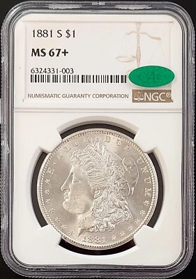 Dólar Morgan 1881 S certificado como nuevo 67 + ¡por NGC y CAC! Brillante y nítido! Foto 1 de 4
