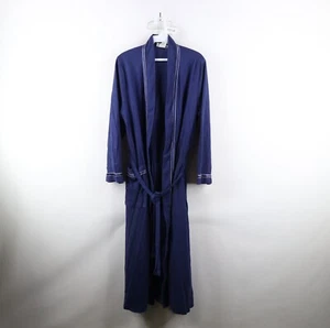Vintage 70s Streetwear Mens Large Satin Striped Velour Belted Bath Robe Blue USA - Picture 1 of 14