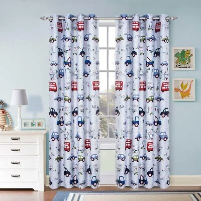 Cartoon Car and Bus Room Darkening Curtains Grommet Top 52X63 inch,2panels - Image 1 of 4