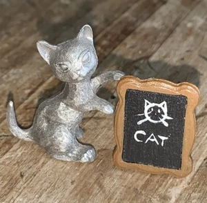 Spoontiques Pewter Begging Paws Cat Diorama Miniature Art Figurine With Frame 1” - Picture 1 of 6