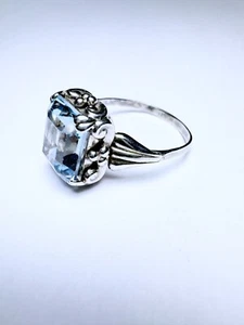 Ring 925er Silber Größe 57 Hellblauer Emerald Cut Stein 3,63g - Bild 1 von 5