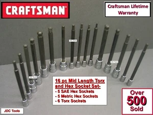 CRAFTSMAN 16pc 1/4 3/8 LONG SAE&METRIC MM Torx Hex Allen bit ratchet socket set - Picture 1 of 5