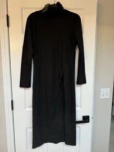 FHQ NEW Dress Black Long Sleeve High Side Women’s size Large Turtleneck Warm - Picture 1 of 3