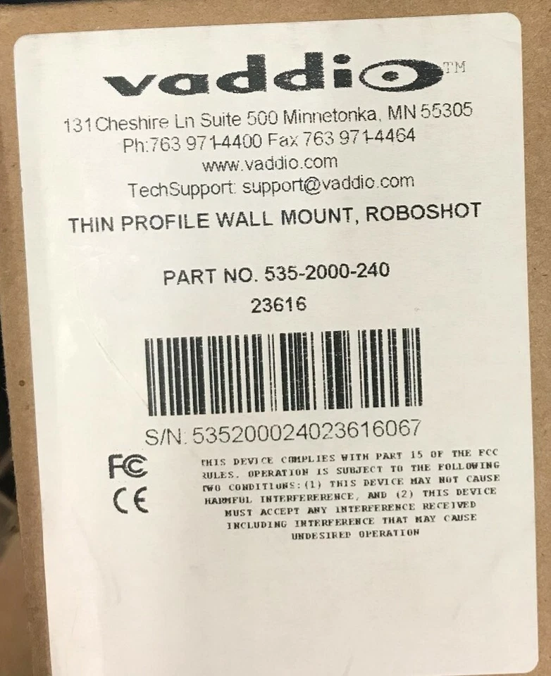 Vaddio Thin Profile Wall Mount for RoboSHOT PTZ Cameras