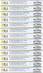 1963 $1 FRN District Set - 13 Note Set - PCGS Gem PPQ - With Philadelphia Star ⭐ - Picture 1 of 24