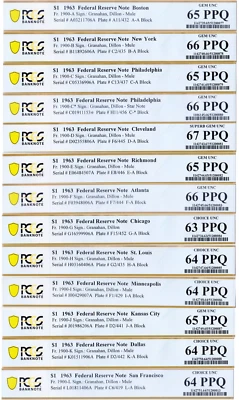 1963 $1 FRN District Set - 13 Note Set - PCGS Gem PPQ - With Philadelphia Star ⭐ - Image 1 of 4